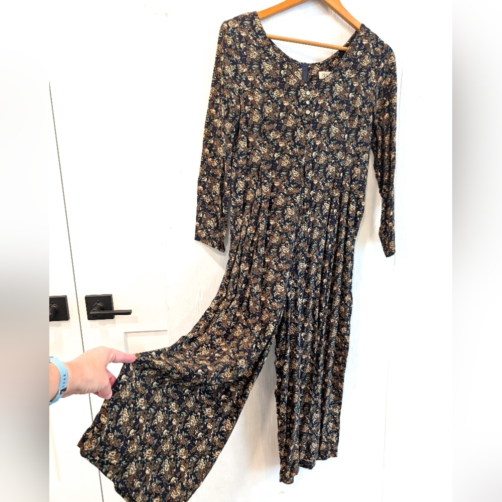 VINTAGE Women's Boho Floral Flowy Wide Leg Jumpsuit Size Small